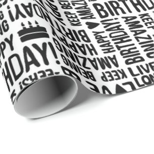 Alles Gute zum Geburtstag Handtypografie in Schwar Geschenkpapier