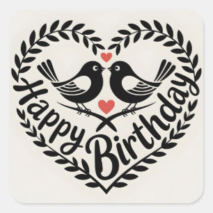 Alles Gute zum Geburtstag Herz mit Liebesvögeln Gr Quadratischer Aufkleber