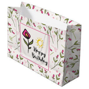 Alles Gute zum Geburtstag - Hübsche Wildblumen und Große Geschenktüte