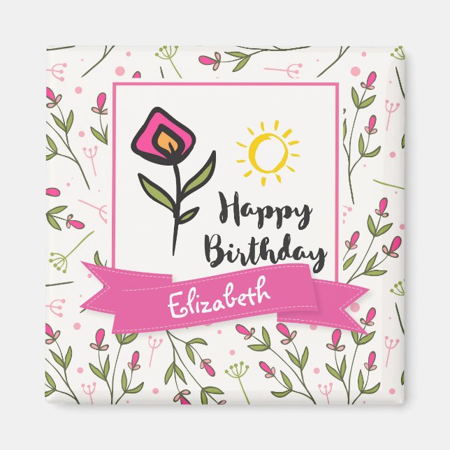 Alles Gute zum Geburtstag - Hübsche Wildblumen und Magnet (Vorne)