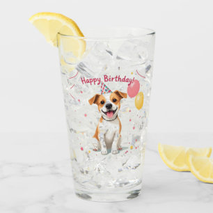 Alles Gute zum Geburtstag Hund mit Partyhut & Luft Glas