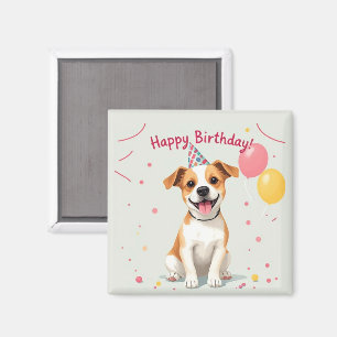 Alles Gute zum Geburtstag Hund mit Partyhut & Luft Magnet