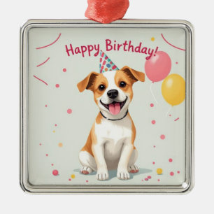 Alles Gute zum Geburtstag Hund mit Partyhut & Luft Ornament Aus Metall