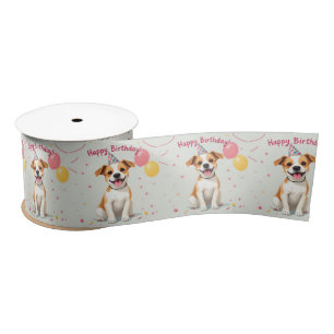 Alles Gute zum Geburtstag Hund mit Partyhut & Luft Satinband