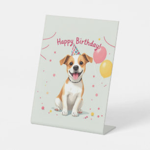 Alles Gute zum Geburtstag Hund mit Partyhut & Luft Sockelschild