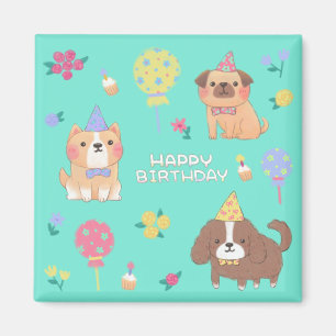 Alles Gute zum Geburtstag: Hunde, Balloons & Blume Magnet