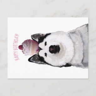 Alles Gute zum Geburtstag, Husky und Cake Postcard Postkarte