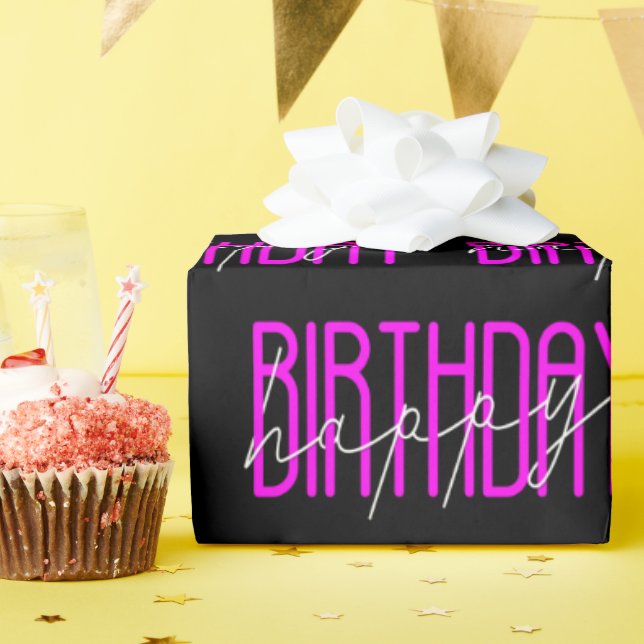 Alles Gute zum Geburtstag in Neon Pink Geschenkpapier (Geburtstagsparty)