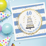 Alles Gute zum Geburtstag, jedes Alter Blau Weiß u Serviette<br><div class="desc">Feiern Sie das Geburtstagsmädchen mit diesen unterhaltsamen und festlichen Papierservietten mit einem handgezeichneten Geburtstagskuchen,  dem Geburtstagsmädchen,  dem Namen und dem benutzerdefinierten Text,  umgeben von einem Imitat mit goldenem Glitzer-Polka-Punkt umgeben das ganze Set mit einem cornblumenblauen und weißen Streifen Hintergrund. Modernes Design,  das perfekt für jeden Geburtstag ist.</div>