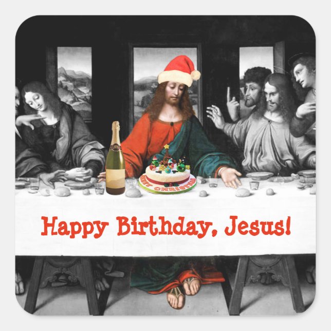 Alles Gute zum Geburtstag, Jesus! Weihnachten Quadratischer Aufkleber (Vorderseite)