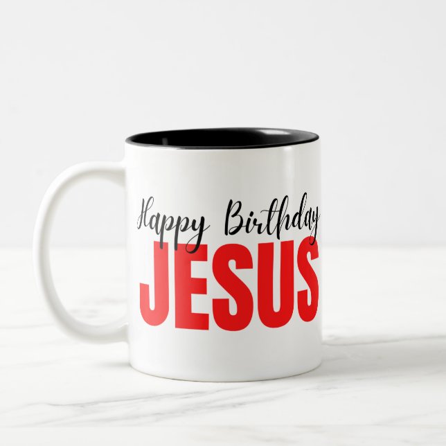Alles Gute zum Geburtstag Jesus Weihnachten Zweifarbige Tasse (Links)
