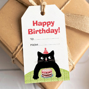 Alles Gute zum Geburtstag Katze, Kuchen und Ballon Geschenkanhänger