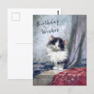 Alles Gute zum Geburtstag Katze Ölmalerei Rot Grau Postkarte