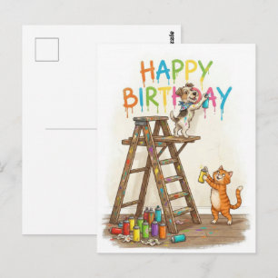 Alles Gute zum Geburtstag Katze und Hund Postkarte