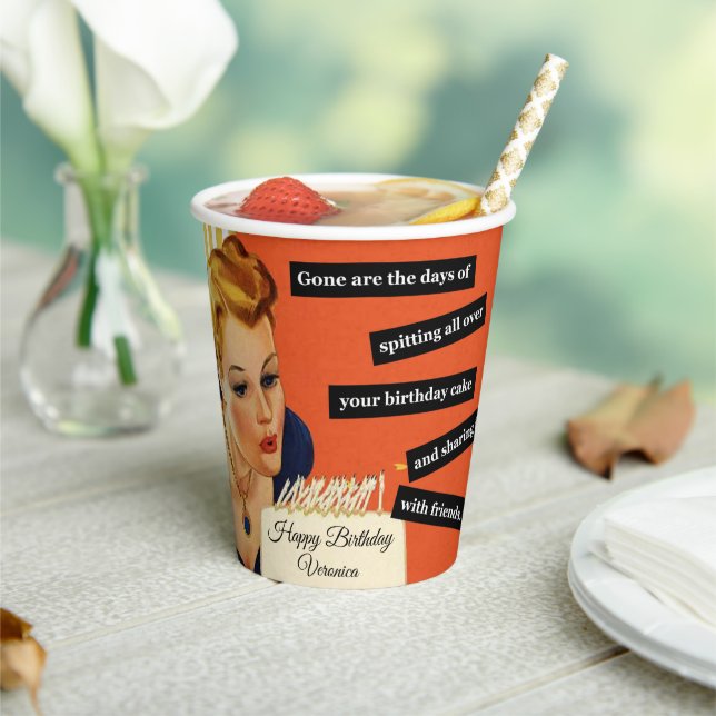 Alles Gute zum Geburtstag, Kerzen ausblasen Vintag Pappbecher (In Situ)