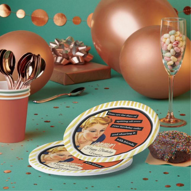 Alles Gute zum Geburtstag, Kerzen ausblasen Vintag Pappteller (Multi)