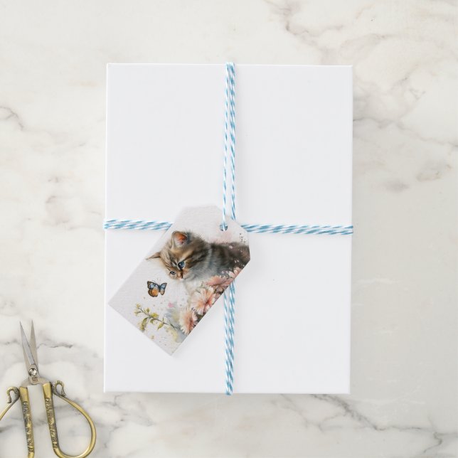 Alles Gute zum Geburtstag Kitten in Garden Geschenkanhänger (Mit Garn)