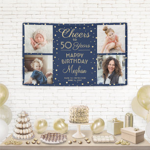 ALLES GUTE zum Geburtstag Konfetti 4 Fotos Blau un Banner