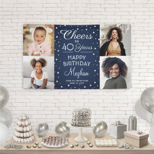 ALLES GUTE ZUM GEBURTSTAG Konfetti Navy & Weiß 4 F Banner