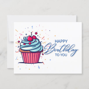 Alles Gute zum Geburtstag: Lebendige Blaue Cupcake Postkarte
