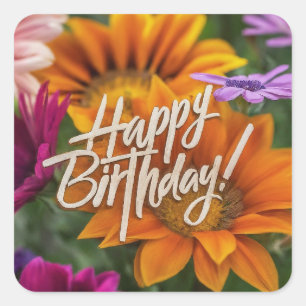 Alles Gute zum Geburtstag Lebendige Farbige Frühli Quadratischer Aufkleber