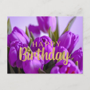 Alles Gute zum Geburtstag leuchtende violette Tulp Postkarte