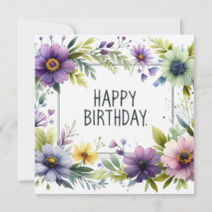Alles Gute zum Geburtstag lila Blumenrahmenkarte Feiertagskarte