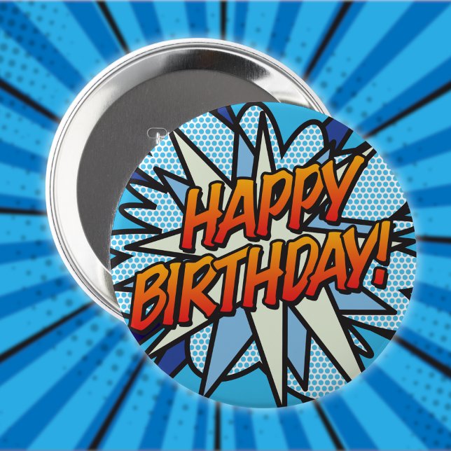 ALLES GUTE ZUM GEBURTSTAG Lustiger Retro-Comic Button (HAPPY BIRTHDAY Fun Retro Comic Book Button
)