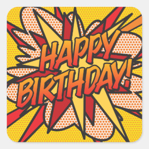 ALLES GUTE ZUM GEBURTSTAG Lustiger Retro-Comic Quadratischer Aufkleber