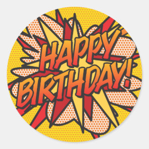 ALLES GUTE ZUM GEBURTSTAG Lustiger Retro-Comic Runder Aufkleber