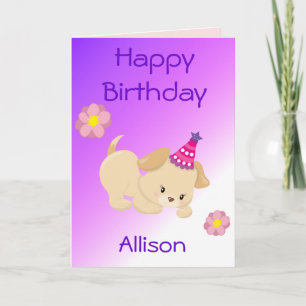 Alles Gute zum Geburtstag Mädchen Welpen Thema Karte