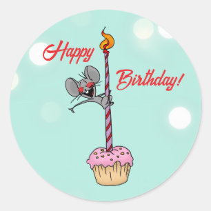 Alles Gute zum Geburtstag Maus mit Cupcake und Ker Runder Aufkleber