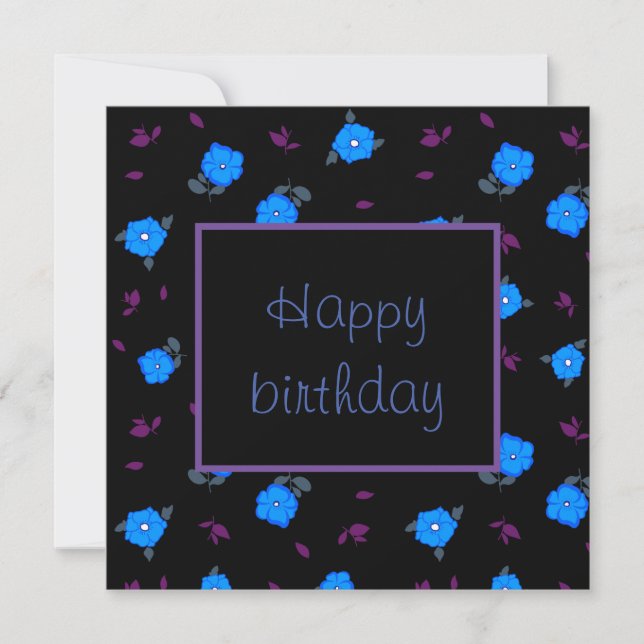 Alles Gute zum Geburtstag mit blauen Blumen (Vorderseite)