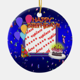Alles Gute zum Geburtstag mit Confetti Foto Frame Keramikornament