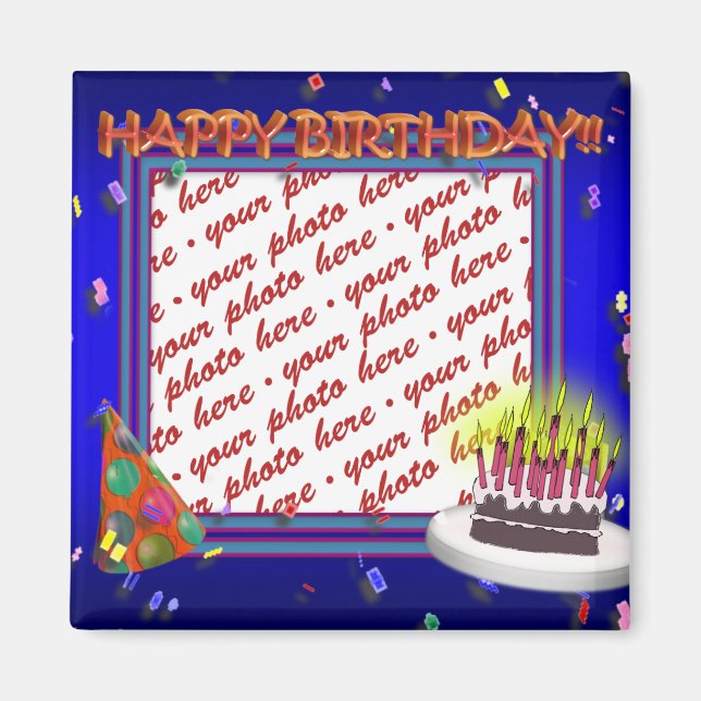 Alles Gute zum Geburtstag mit Confetti Foto Frame Magnet (Vorne)