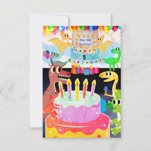 Alles Gute zum Geburtstag mit Dinosaurier-Einladun Einladung (Vorderseite)