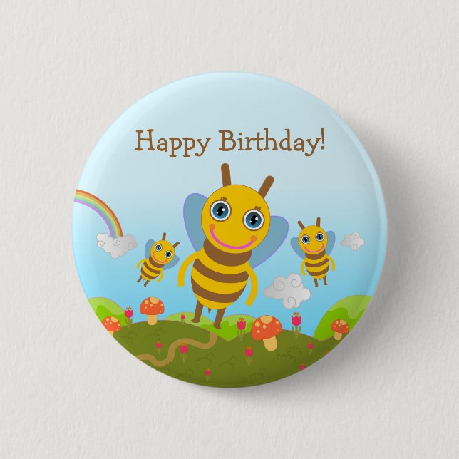 Alles Gute zum Geburtstag mit Honigbienen Button (Vorderseite)