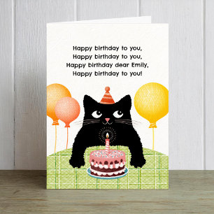 Alles Gute zum Geburtstag mit Katze, Kuchen und Ke