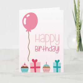 Alles Gute zum Geburtstag mit Kuchen, Geschenken u Karte