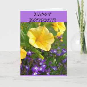 Alles Gute zum Geburtstag mit lila und gelben Blum Karte