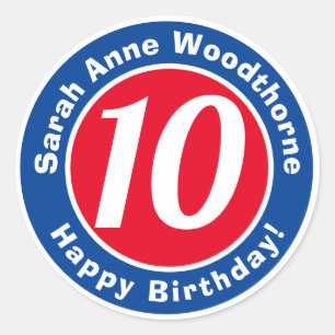 Alles Gute zum Geburtstag mit Name & Alter 10 Runder Aufkleber