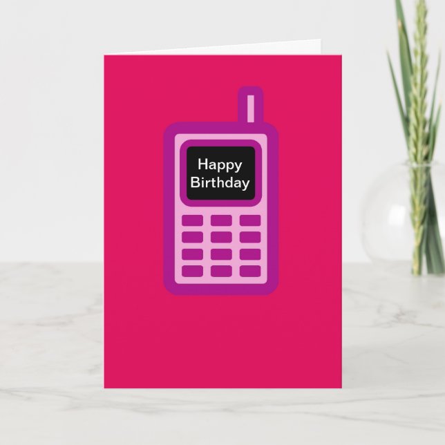Alles Gute zum Geburtstag mit rosa Handy Karte (Vorderseite)