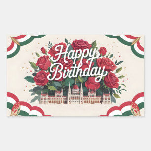 Alles Gute zum Geburtstag mit Rosen und Ungarische Rechteckiger Aufkleber