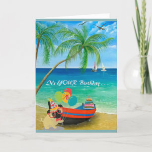 Alles Gute zum Geburtstag mit Sand und Palmen Karte