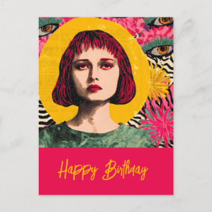 Alles Gute zum Geburtstag Mixed Media Collage Frau Postkarte