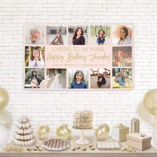 Alles Gute zum Geburtstag Moderne Fotocollage Rosé Banner