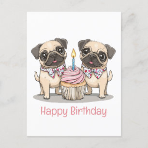 Alles Gute zum Geburtstag Mops-Hunde-Cupcake Postkarte