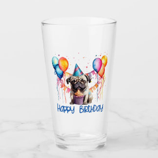 Alles Gute zum Geburtstag Mops mit Cupcake und Bal Glas