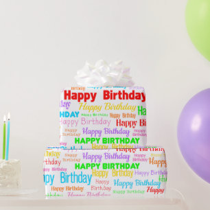 Alles Gute zum Geburtstag (Multi auf Weiß) Geschenkpapier
