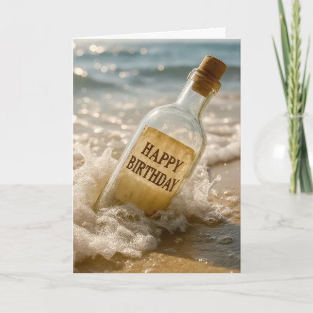 Alles Gute zum Geburtstag Nachricht in einer Flasc Karte (Vorderseite)